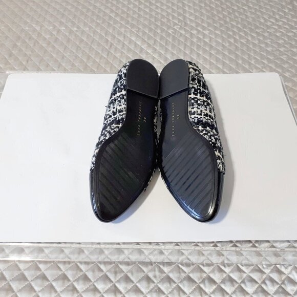 NWT Zara black, white & gold tweed-like flats w/ patent black rounded toe, 6 - Picture 9 of 14
